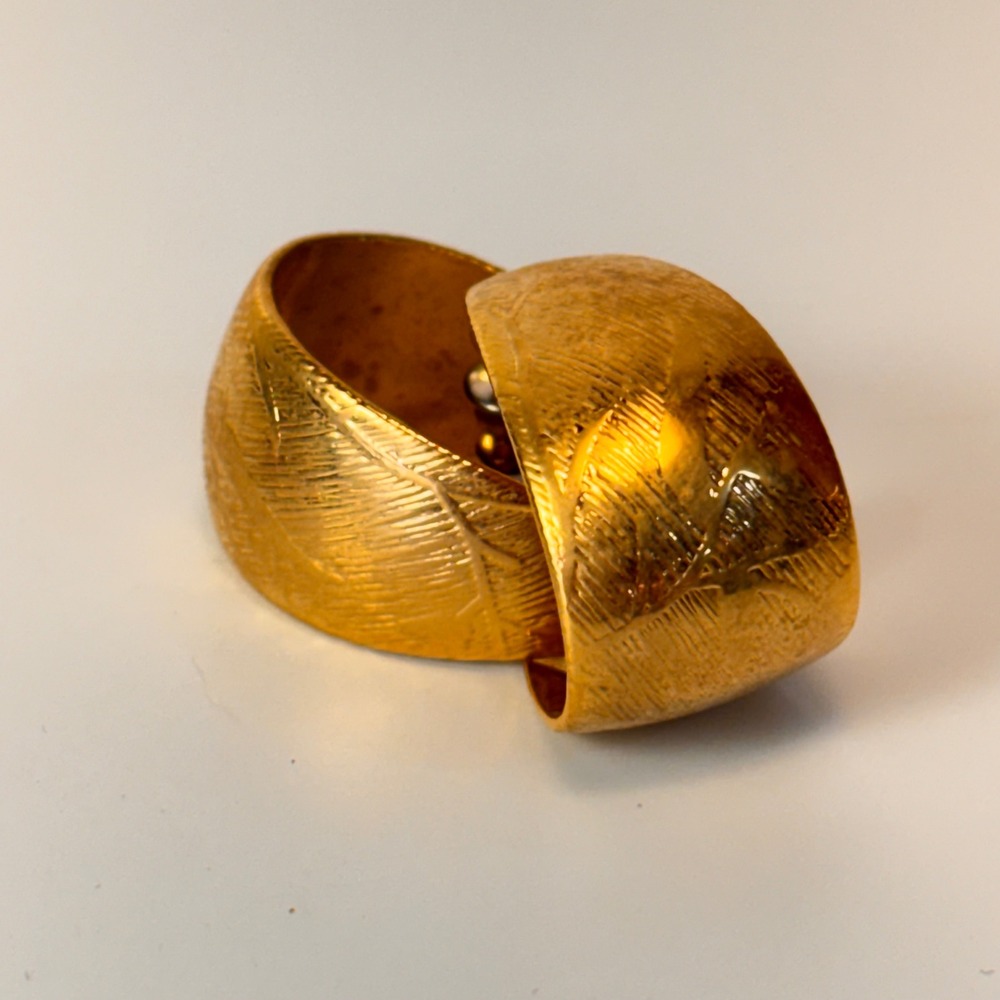 1980s Vintage Gold Hoop Earrings Textured Etched Chunky Statement Boho 80s